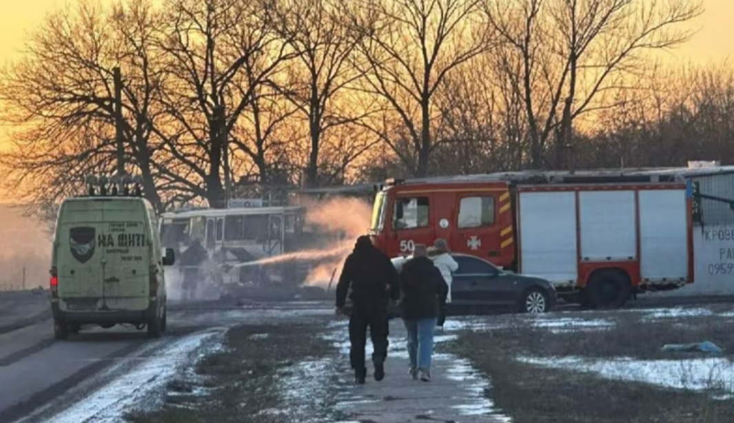 Russian drone strike on bus in Ukraine