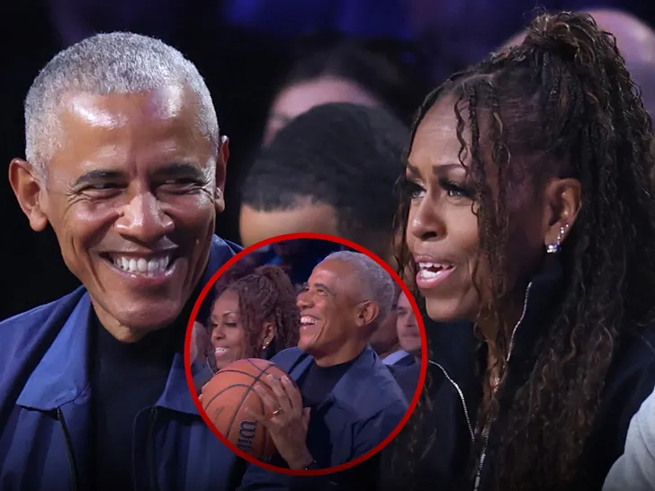 Barack Obama Goes for Loose Ball at NBA All-Star Game